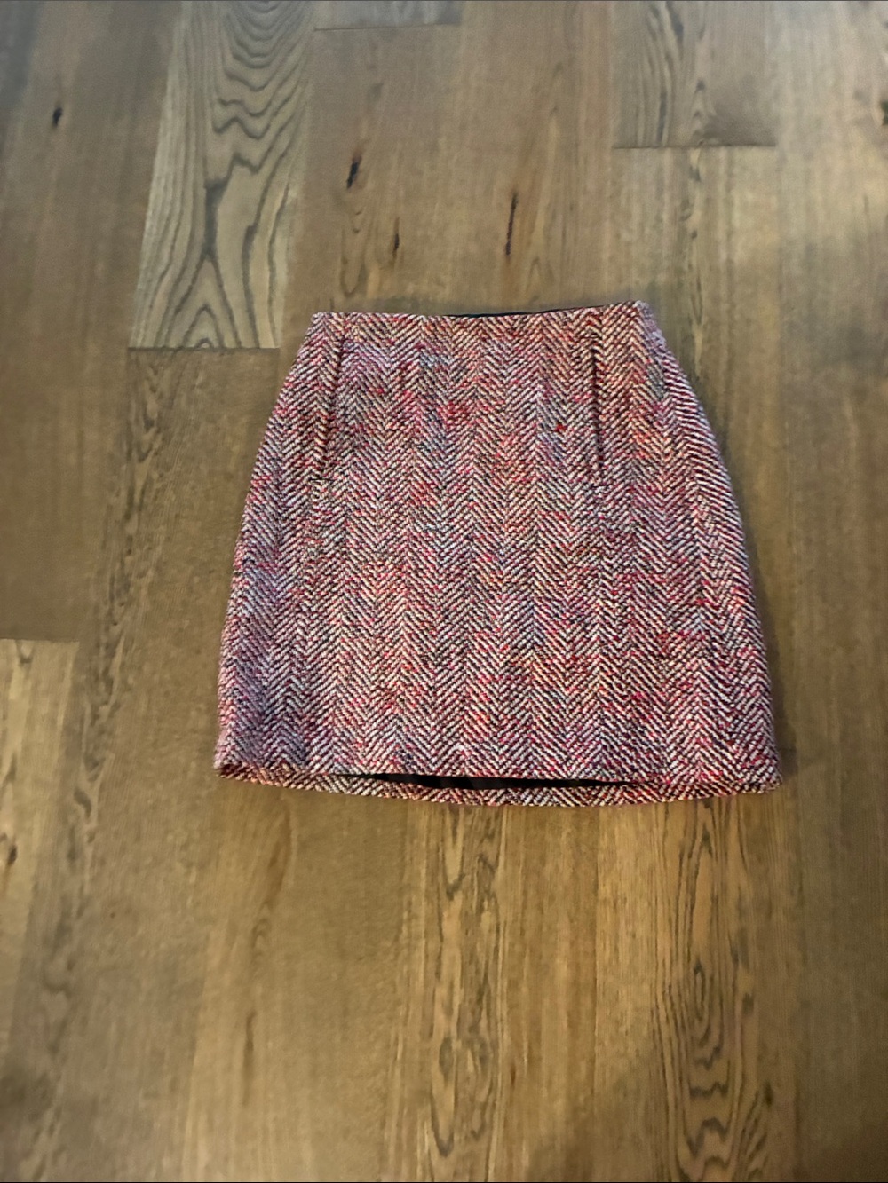 LOFT Pink Herringbone Tweed Mini Skirt